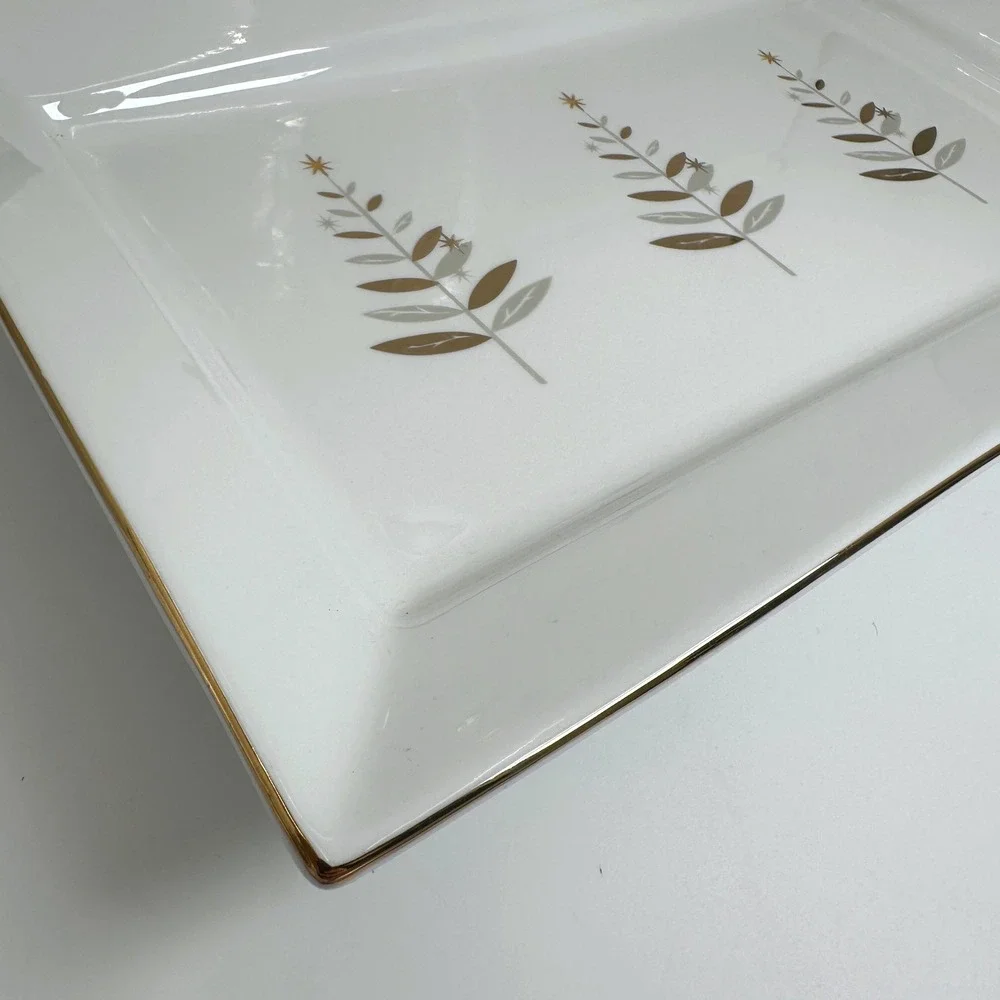 Gourmet Fitz and Floyd Trees In Gold Serving Platter Set of 2 Christmas Holiday